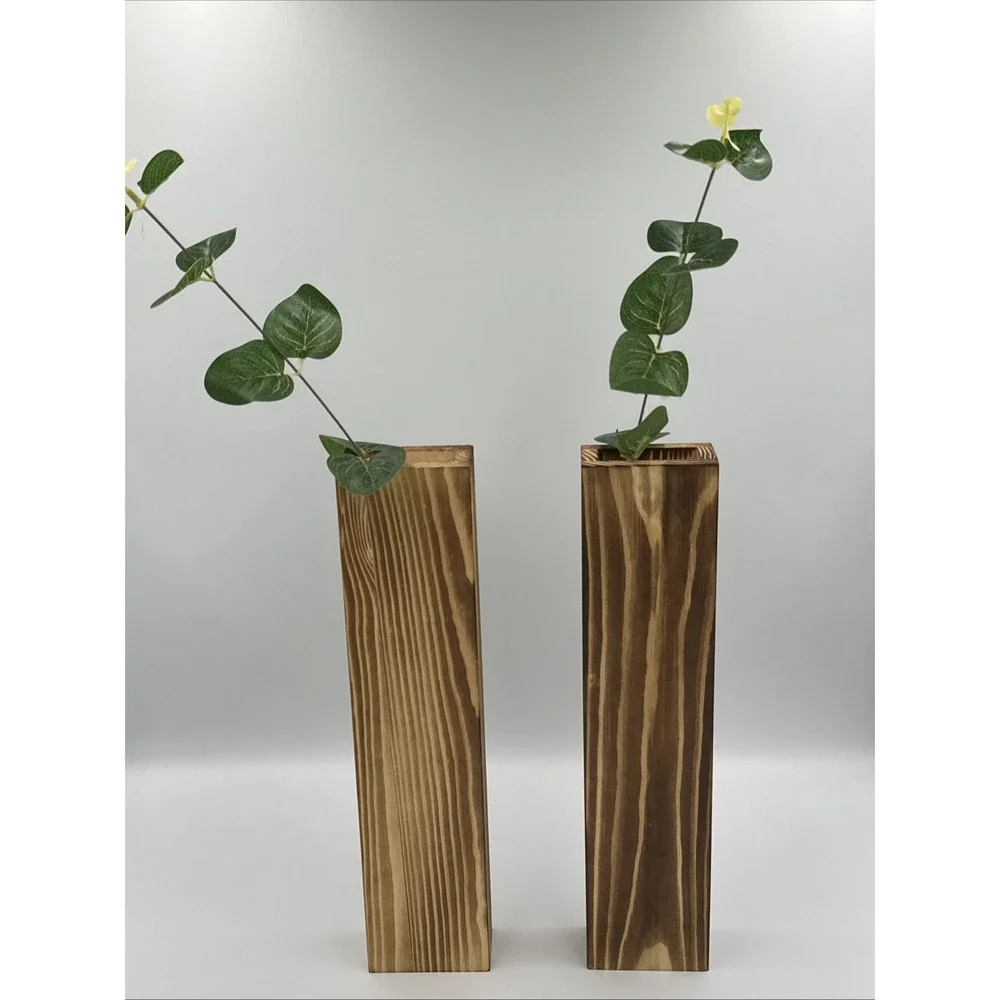 Set of 2‎ Wood Wall Planter Pocket Faux Greenery Dried Flowers Minimalist Pine